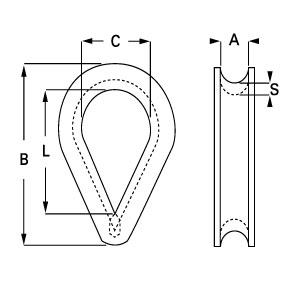 Galvanised Fibre Rope Towing Thimbles diagram