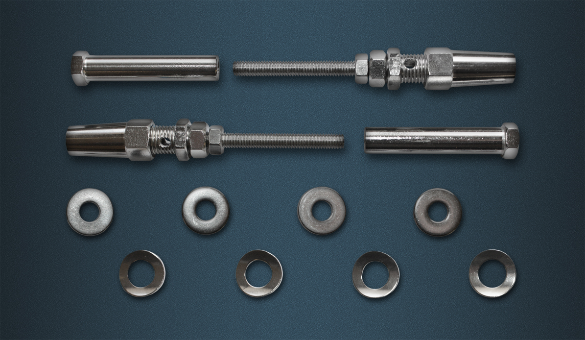 D.I.Y. Wire Rope Tention Kit Contence - Two Threaded Terminals with Washer & Nut, Two Hex Head Tensioners with Washers