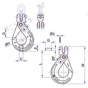 Grade 8 Clevis Self-Locking Hooks - Large Style - Diagram
