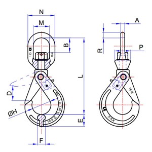 Grade 8 Swivel Self-Locking Hooks - Large Style - Diagram